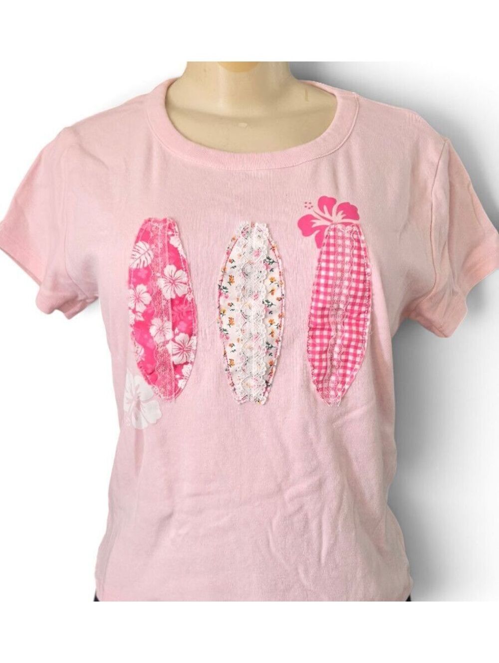 Altar’d State Pink Surfboard Graphic Tee Lace Hibiscus Coastal Y2K Shirt Small